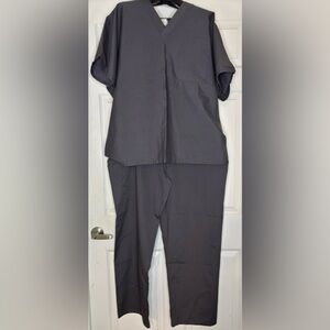 White Swan Scrub Set Charcoal Gray Drawstring Pants/Top Uniform Set Size Large.